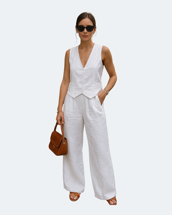 Conjunto Brisa Blanca Elegance – Colete e Calça Feminina em Linho Prime